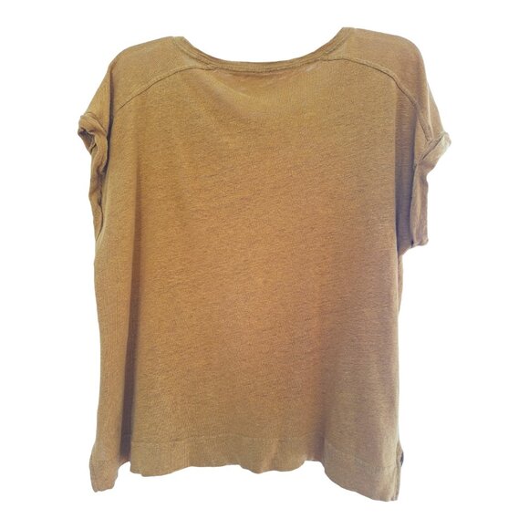 J Crew 100% Linen Tee Women's XL T Shirt Mustard Olive Green L4596 Roll Sleeves - Picture 2 of 8